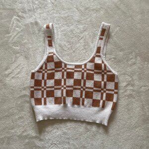 Pacsun Kendall & Kylie Brown and White Checkered Crop Top